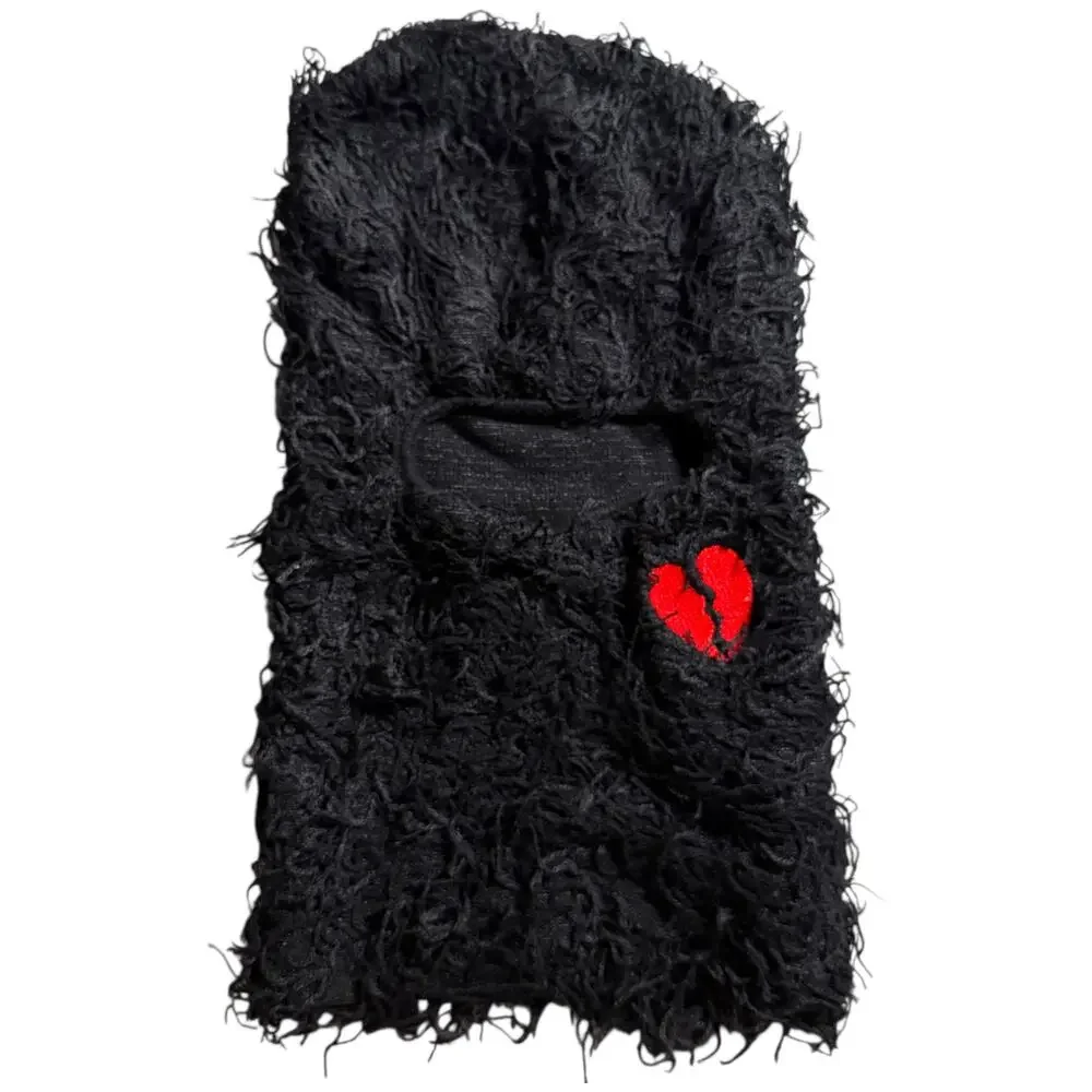 Fuzzy Woven Cloth Broken Heart Balaclava Men’s OS - Punk Streetwear Biking Trap - Picture 10 of 12